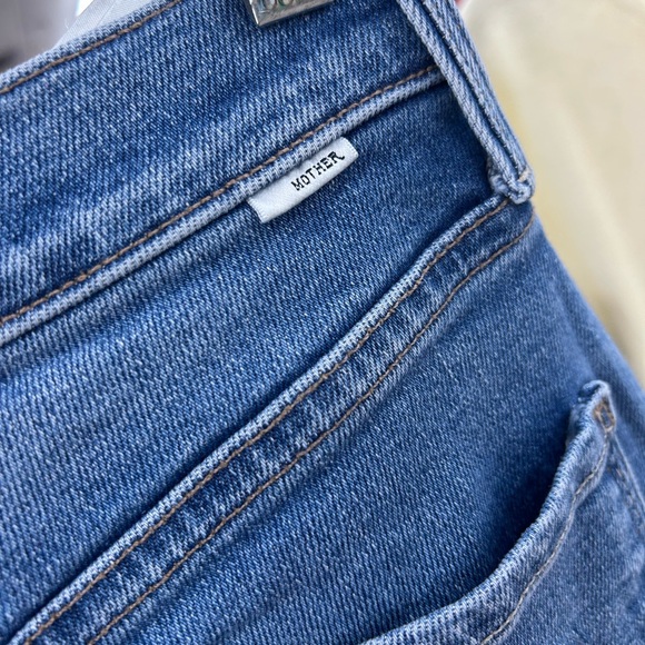 MOTHER Blue Denim Jeans with Brown Leather Patch - Picture 6 of 8